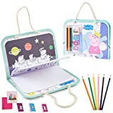 Peppa Pig Maletin Manualidades Niños, Juego de Actividades con Pegatinas Infantiles Libro Colorear Lapices de Colores y Sellos, Regalos Creativos para Niños y Niñas