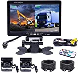 OiLiehu Sistema de cámara de Respaldo Dual con Vista Frontal de 4 monitores divididos de 7 Pulgadas, 2 cámaras de automóvil con Cable, visión Nocturna de 18 Infrarrojos, con Cables de 2 x 10 m para