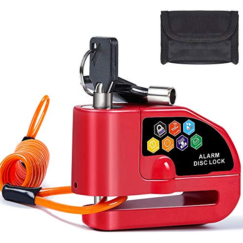 BangShou Candado de Disco con Alarma Dispositivos Antirrobo para Motos 110DB Candados para Bicicletas 7mm Candado Disco para Motos Bicicletas (Candado Disco Rojo)