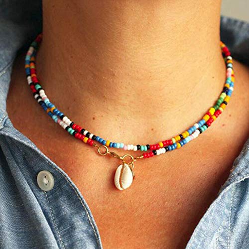 Jovono - Collar con cuentas de concha estilo bohemio, cuentas de colores, con colgante adecuado para verano, para mujeres y niñas