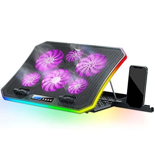 TopMate C12 Base Refrigeradora Portatil Gaming RGB para Escritorio y Regazo, Refrigeración para Portátiles de 15,6-17,3", 8 Alturas Ajustables con 6 Ventiladores y Soporte Teléfono-Luz LED Púrpura