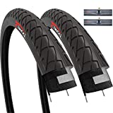 Fincci Set Par Cubierta 26 x 2.125 Pulgadas Neumaticos 54-559 Slick Cubiertas con Camara de Aire Schrader Válvula Interior para Carretera MTB Montaña Hibrida Bici Bicicleta Rodillo Neumatico 26x2.125