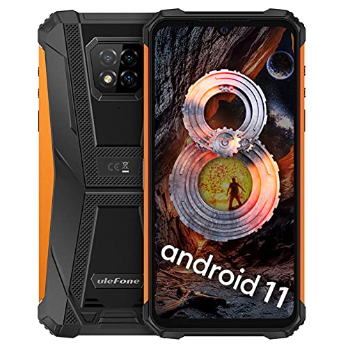 Ulefone Armor 8 Pro Móvil Resistente, 8GB + 128GB, 5580mAh Batería Android 11 4G Smartphone, 6.1” 1080P FHD, Cámara Triple de 16 MP IP68 Movil Antigolpes, NFC, GPS,Naranja
