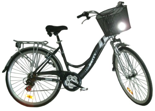 GOTTY Bicicleta Trekking JOLLI, Cuadro 28" Aluminio 7005, Suspensión Delantera, Cambio 21 velelocidades, Luces Delantera y Trasera, Guardabarros, Cesta, cubrecadenas, portaequipajes.