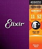 Cuerdas de guitarra acústica Elixir Strings de bronce fosforado con recubrimiento NANOWEB, calibre ligero personalizado (.011-.052)