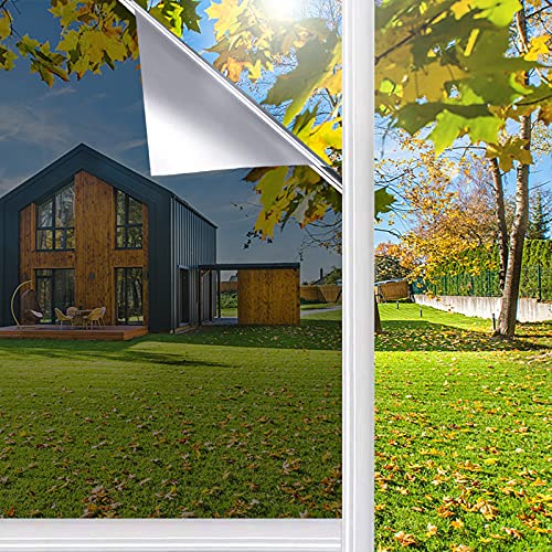 XM Lámina reflectante para ventana, lámina de espejo, autoadhesiva, protección visual, aislamiento térmico, solar, contra los rayos UV, el hogar, baño, la oficina o salón, color plateado